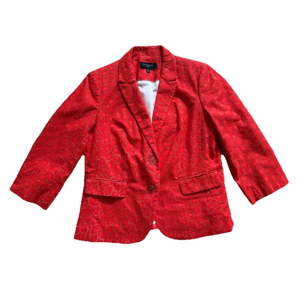 Talbots Embroidered Blazer Orange Longe Sleeve Size 10 Petite
